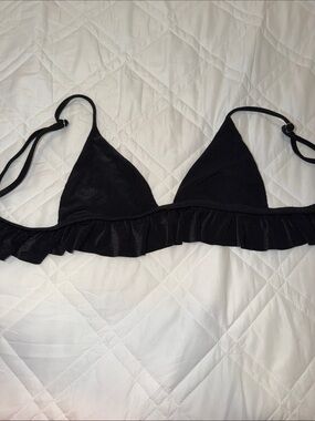 Lovers + Friends Black Ruffle Triangle Bikini Top